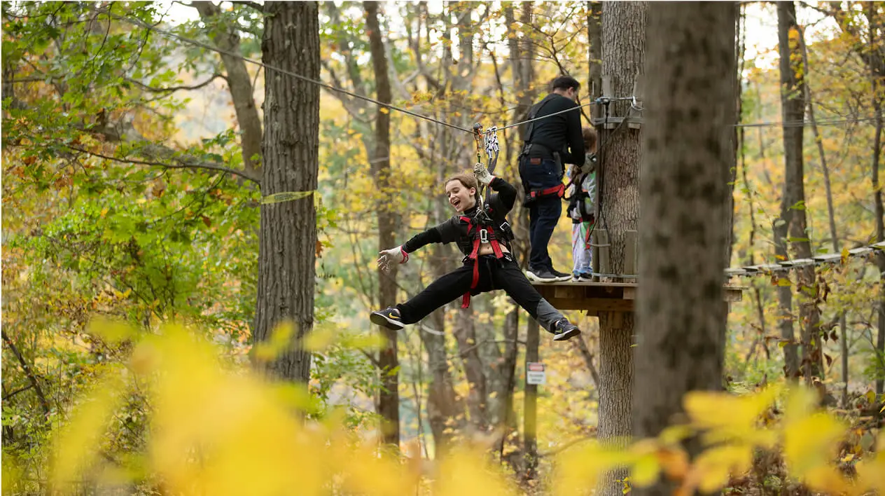 The zip line at TreEscape Aerial Adventure Park, Vernon, New Jersey.