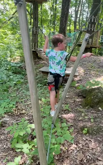 Young child at TreEscape aerial adventure park, Vernon, NJ.