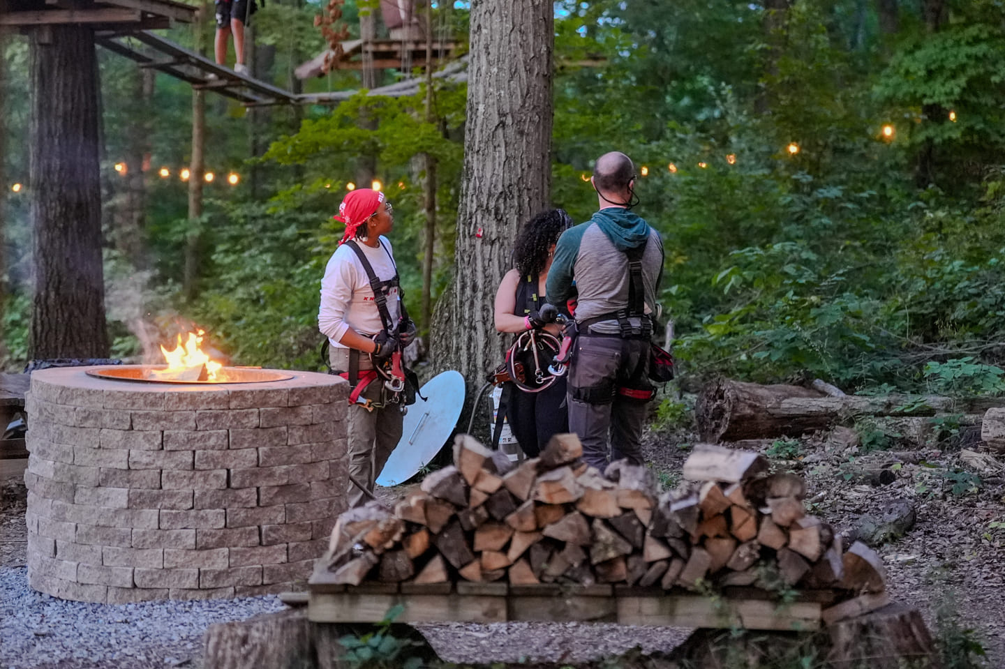 A group of friends ecquiped for a night climb experience at TreEscape adventure park NJ. 
